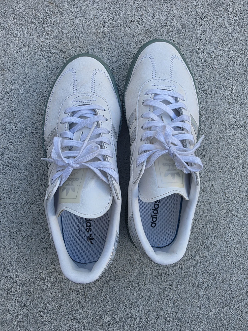 Adidas Samba Platform White Sneakers with Blue Green Sole Size 7- 38 2/3